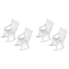 4 Pcs 1:12 Toy Miniature Furniture Wooden Rocking Chairs Toy Accessories for Doll House Decoration,White