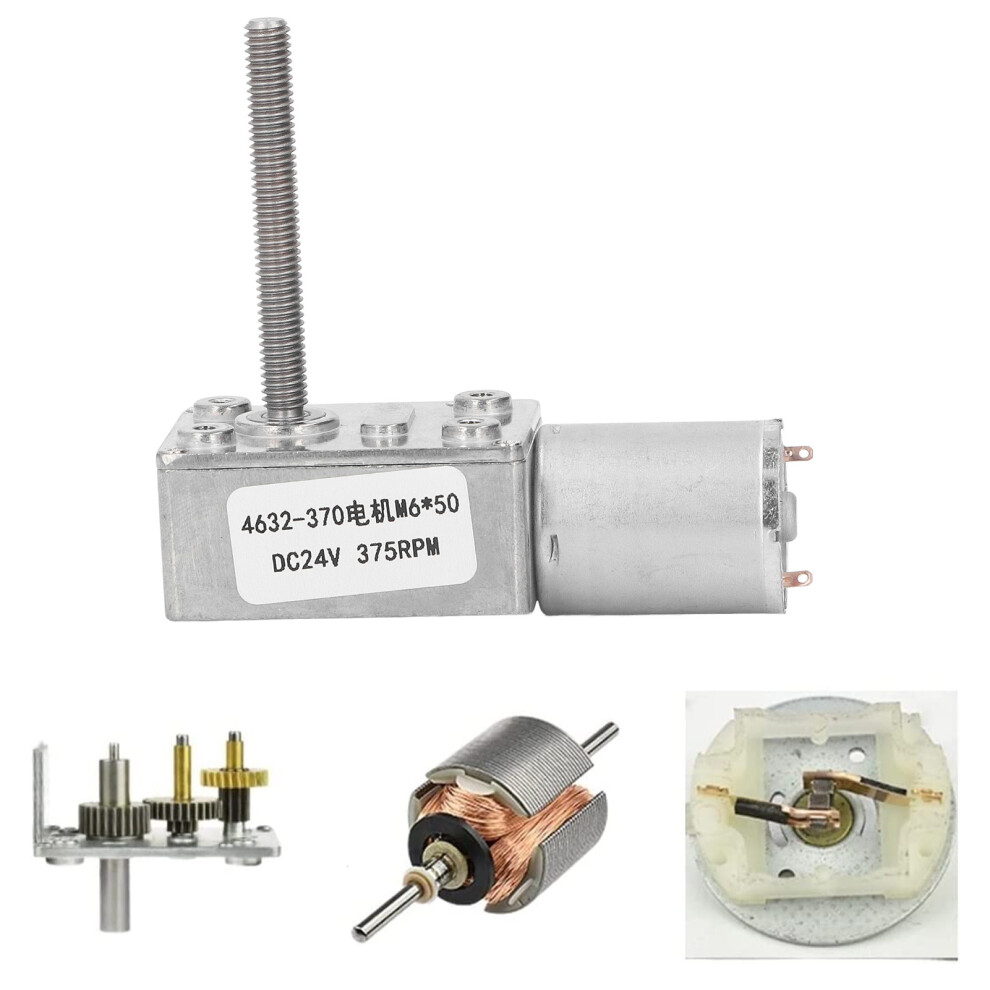 375Rpm Dc Worm Gear Motor 24V Self Locking, M6x50mm Thread 7891371244451