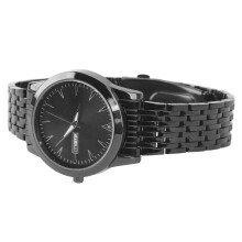 Stilvolle schwarze Herrenuhr mit Dualkalender und lumineszierenden Zeigern