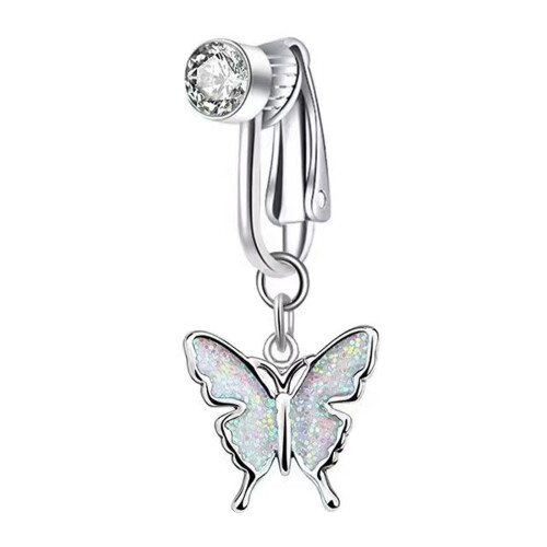 Bijoux de nombril à la mode sans Piercing, Clip-papillon blanc 2