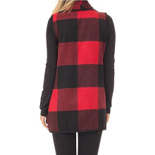 Sherpavest for kvinner, Buffalo Rutete Vest Avslappet Slag Åpen Front Ermeløs Cardigan Jakke med Lommer, Fleece Cardigan Lett Varmt Yttertøy