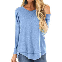 Top elástico, suave y ligero para mujer, camisas de manga larga con diseño básico de corte holgado, blusa informal tipo jersey con caída