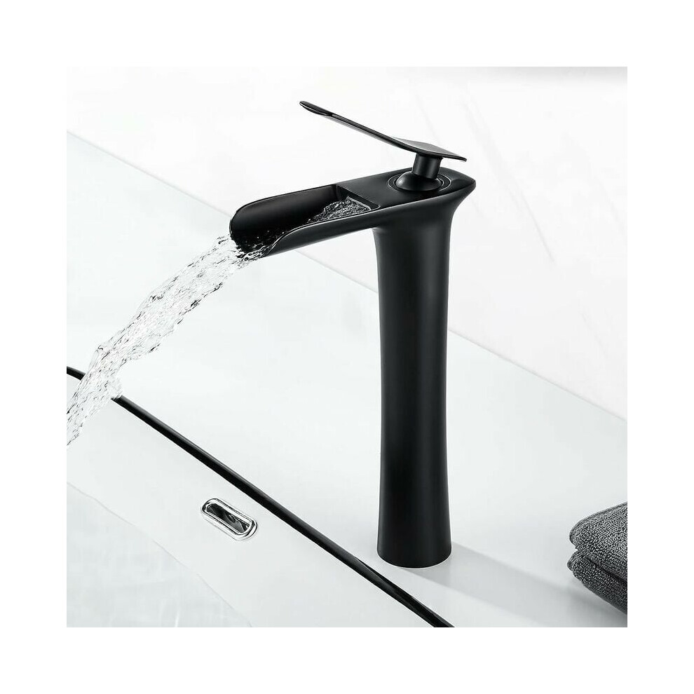 Modern Bathroom Faucet With Single Handle Control, Tall Waterfall Spout, Ceramic Disc Cartridge, Stainless Steel Construction, No Splashing Stream, 9340959639724