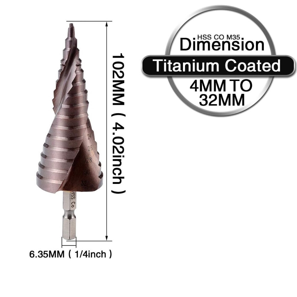 Highly Efficient Drilling Solution, Titanium Nitride Coated Step Drill Bit Set For Quick Metalwork, Cobalt Spiral Flute Bits With 15 Step Sizes For 9340959672301