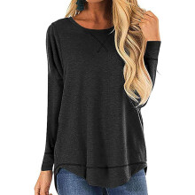 T-shirt oversize Softstyle da donna, maniche lunghe, abbigliamento yoga con orlo asimmetrico e girocollo, maglietta elasticizzata da palestra.