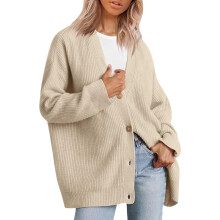 Cárdigan para mujer, suéter de punto de manga larga con cierre de botones, tejido suave, punto cálido, estilo casual, corte holgado, cuello en V,