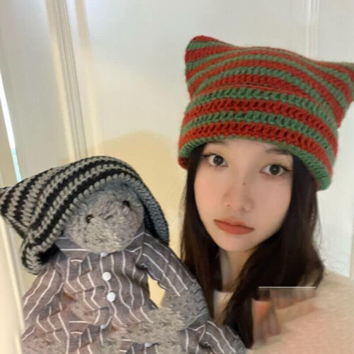 Πλεκτό καπέλο Slouchy Beanie, Χειροποίητο πλεκτό καπέλο με αυτιά γάτας, κατάλληλο για 2