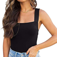 Regata feminina sem mangas com decote quadrado, body canelado sem mangas com forro duplo e design sem costura, body fio dental de alta elasticidade.