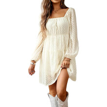 Abito babydoll da donna, abito casual a maniche lunghe con volant in chiffon fluido con dettaglio vita impero, mini abito elegante con scollo