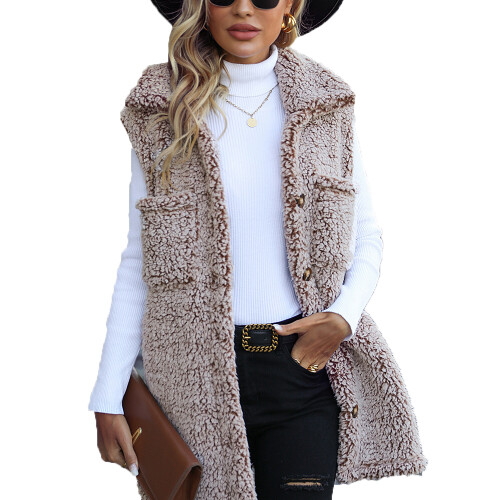 Αμάνικο φλις μπουφάν για γυναίκες, μαλακό και ζεστό γιλέκο από ψεύτικο ύφασμα με