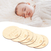6 Stück Birkenholz Baby-Meilensteinkarten mit "Hello World" Schild – 118x118mm