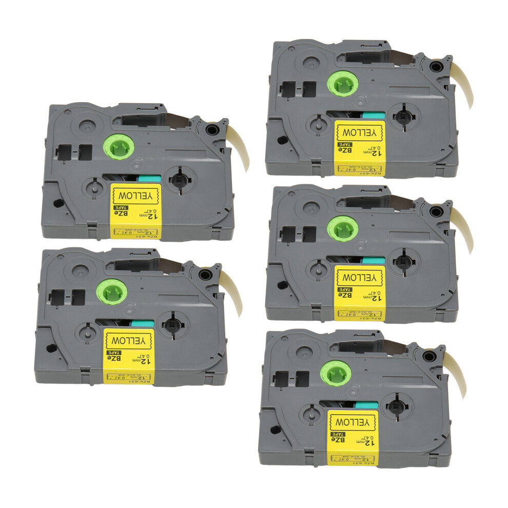 5Pcs On 12Mm Laminated Label Tapes For Ptouch (8M) Black/Yellow 8031371264632