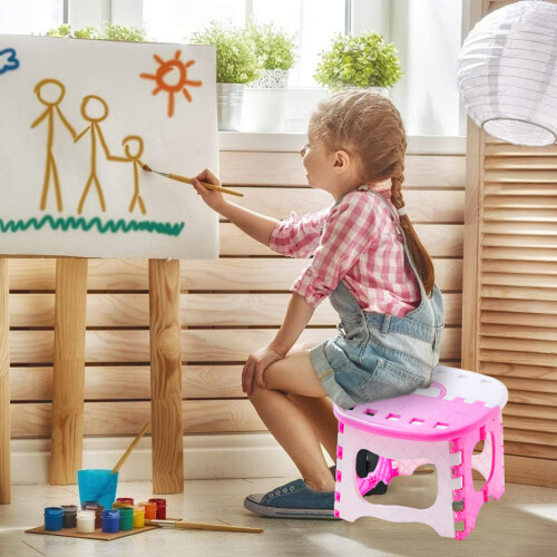 Folding Stool For Easy Mobility And Compact Storage, Portable Folding Stool With Handle For Indoor Outdoor Use, Step Stool With Handle For Bathroom 2