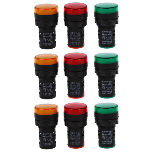 Red, Yellow-Green Light Lamp 22 mm LED  Display Panel AC 220 V 9 Pcs
