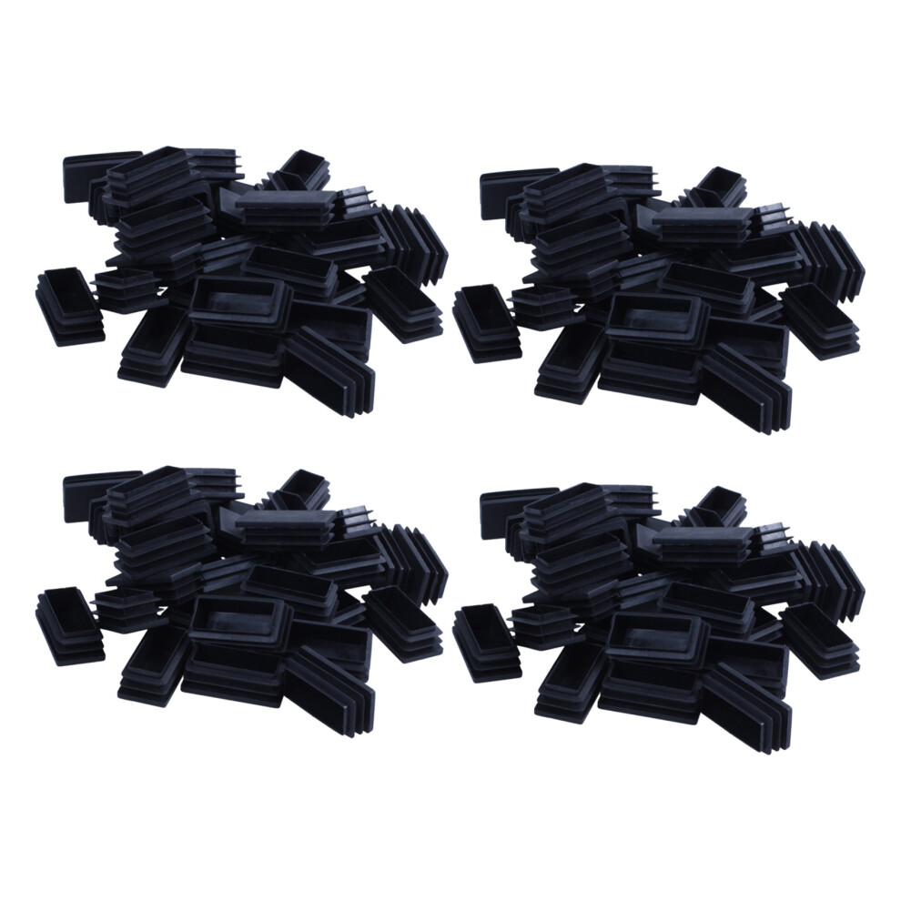 Plastic Rectangle Blanking End Tube Caps Inserts 25X50mm 120Pcs Black 6032099749830
