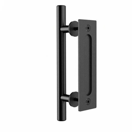 Barn Door Pull Handle with Heavy Duty Hardware, Black Powder Coated Surface, Recessed Finger Pull for Rustic Interior Doors, Long Grip Handle