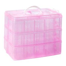 Stackable Storage Containers, Adjustable Compartments Customizable For Your Needs, Snap-Lock Trays For Safe Storage, Pink Transparent 3-Tier
