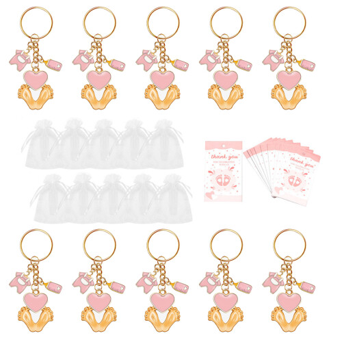 Porte-clés avec pendentif à empreinte-Ensemble rose de 10 pièces