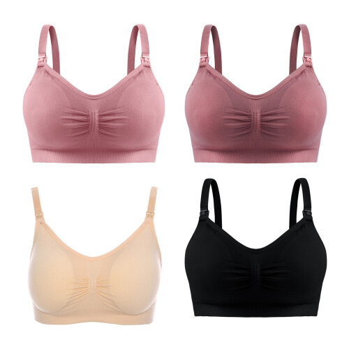 4PCS Soft Black Breathable U-Back Wireless Nursing Bras M 1