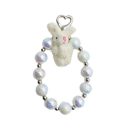 Modieuze handgemaakte parelbogen sleutelhanger-Wit Bunny-model