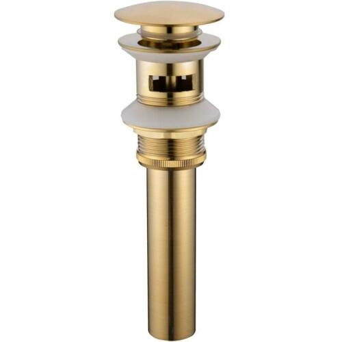 Elegant Bathroom Vessel Sink Drain, Spring Loaded Push Button Solid Brass Construction, Brushed Gold for Home Vanity, Without Overflow