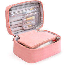 Organizador de cosméticos portátil, resistente e durável, com zíper duplo de metal, suave e confortável, vários bolsos para guardar maquiagem