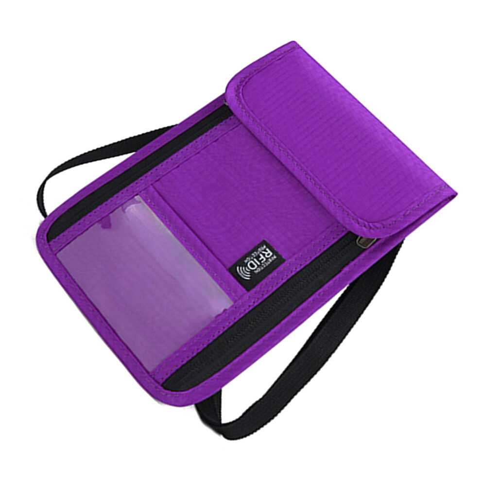 Purple Rfids Neck Wallet Travel Pouch Passport Holder With