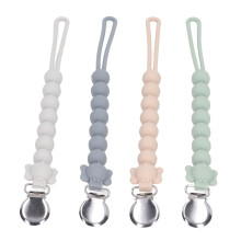 4pcs Baby Pacifier Chain with Soft Silicone Clips White Grey Green Pink