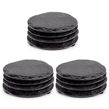 12 PCS Round Slate Black Coasters Handmade Coasters for Drinks, Beverages, Wine Glasses