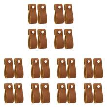 Leather Drawer Pulls 24 Pcs Leather Dresser Knobs Handmade Pure Leather Handles for Cabinet Doors and Drawers (Brown)