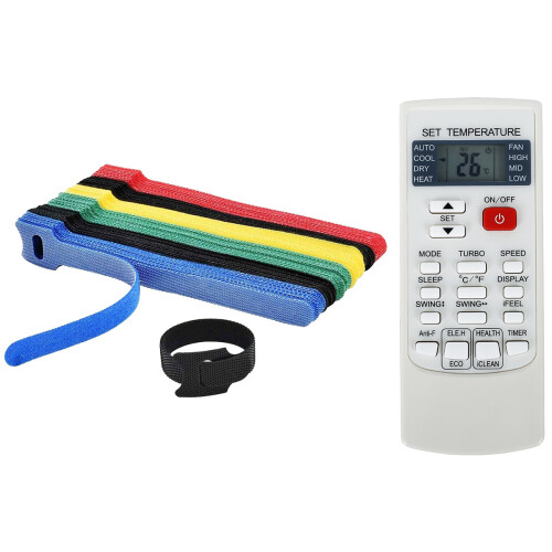 1 Pcs Air Conditioning Remote & 50 Pcs Reusable Color Mixing Cable Cord Strap Hook Loop Ties Tidy