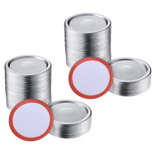 200 StüCk Weit Hals 86 MM Mason Einmachglas und Einmachen Deckel, Wiederverwendbare Auslaufsicher Teilt-Art Silber Deckel mit Silikon Dichtung Ringen
