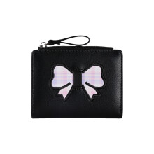 Trendy PU Leather Wallet Compact Card Holder Bows Decors-Black