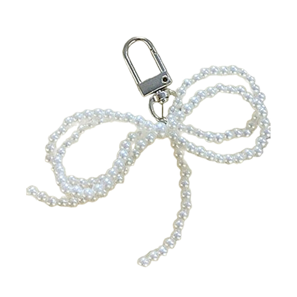 Fashion Bowknot Keychain Beaded Cellphone Charm-Double Pearl 7732000831744