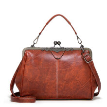 Bolsa feminina com alça ajustável e removível, estilo retrô, em couro PU encerado com acabamento vazado e fecho de encaixe, estilo vintage.