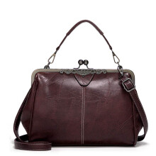 Multifunktionel crossbody-taske til kvinder, stor kapacitet Kiss Lock-lukning PU-læder skuldertaske, justerbar rem slidstærk håndtaske i