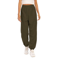 Joggingbroek voor dames, casual joggingbroek met trekkoord aan de onderkant, hoge taille, losse pasvorm, met trekkoord in de taille en cargozakken,