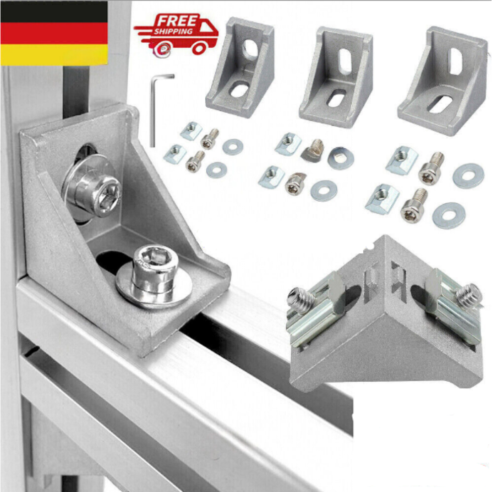 Right Angle Aluminum Corner With Fixing Set, L Shape Right Angle Joint Fastener For 2020 And 3030 Profiles, Aluminum Profile Corner Bracket For 9173940271555