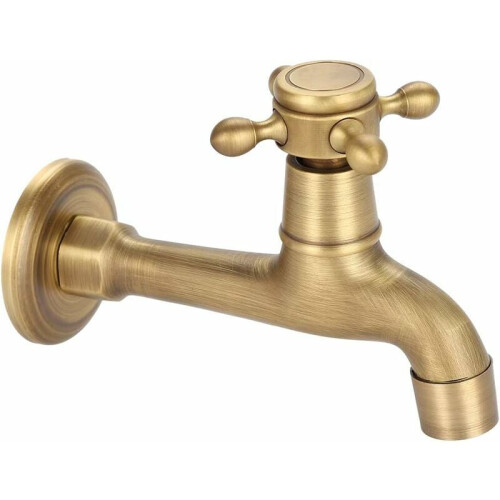 Wall-Mounted Faucet, Solid Brass Single Handle Control For Kitchen, Bathroom, Sink, Mop Pool, Etc. (Antique Finish)