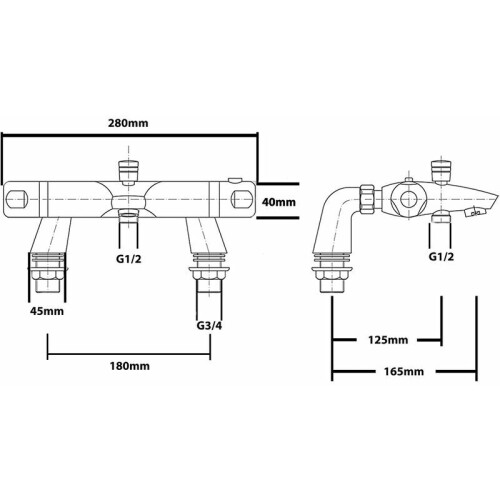 Solid Brass Thermostatic Bathtub Mixer, Turbo Thermostatic Technology for Precise Temperature Control, Wall Mounted with Ceramic Core Valve, Easy 1