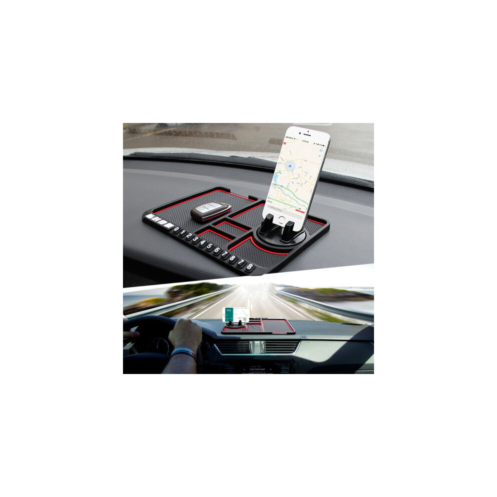 Anti Skid Mat For Car Dashboard, Universal Multifunctional Non Slip Phone Pad With 360 Degree Rotating Holder And Heat Resistant Features (Black) Black 9358999490298