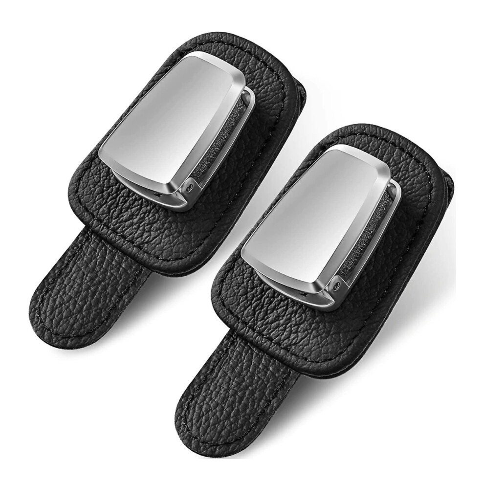 Magnetic Sunglass Holder For Car, Secure Leather Eyeglasses Hanger, Aluminum Alloy Ensures No Obstruction To View, Easy Clip-On Car Visor Clip, 2Pcs 9004841530093