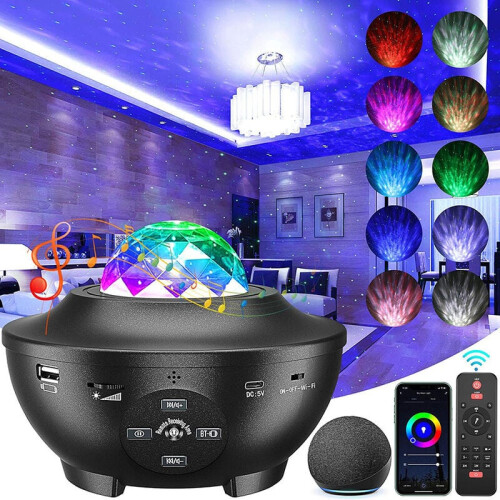 Remote Control Galaxy Projector, Star Projector with Timer Function, Bluetooth Speaker and Voice Control, 21 Mode Night Light with 360 Rotation for 1