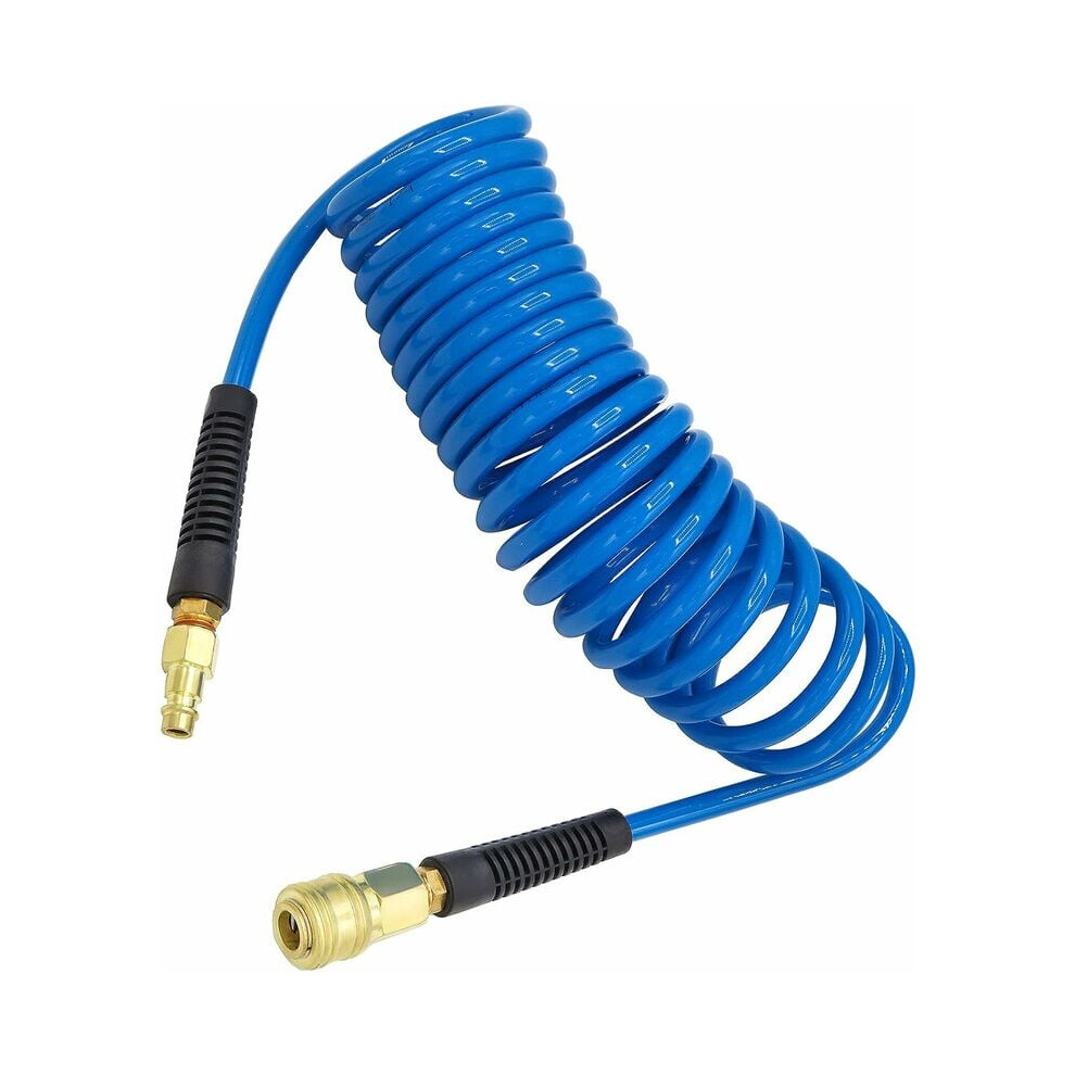 Recoil Air Hose, Universal Quick Coupler For Seamless Tool Attachment, Blue, 7.5M Long, 6Mm Id X 9.5Mm Od, Bend Restrictors To Protect Against Kinks 9405630293487