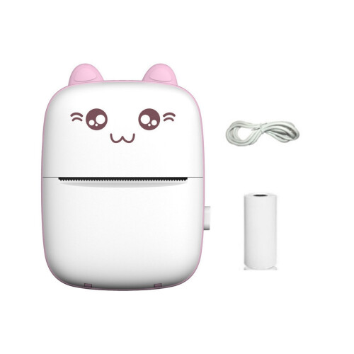 Cute Mini Printer Portable, Clear Printing Wireless Sticker Printer, Inkless Thermal Printing Paper Compatible with iOS + Android, Multifunctional 1