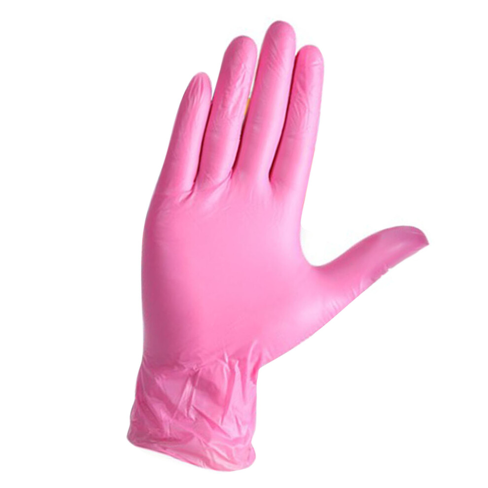 100Pcs Pink Medium Nitrile Gloves - Tear Resistant & Chemical Safe 4691371312401