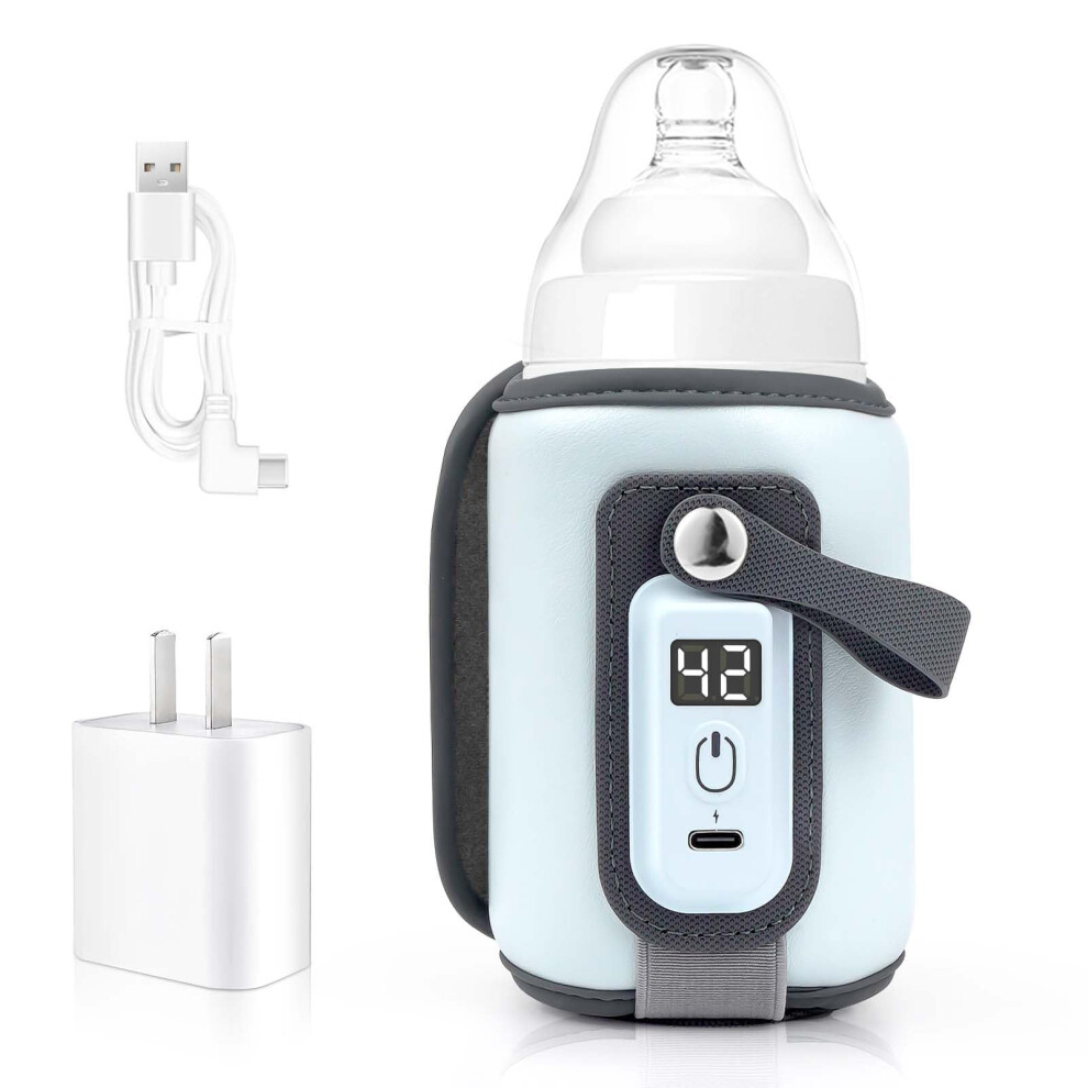 Portable Bottle Warmer For All Bottles, Rapid Heating With Accurate Temp Control & Led Display, Usb Powered, Blue