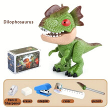 5-in-1 Dinosaur-paperitarvikesarja teroittimella, pyyhekumilla, joustavalla viivoittimella, nitojalla ja mallilla - yhteensopiva lasten