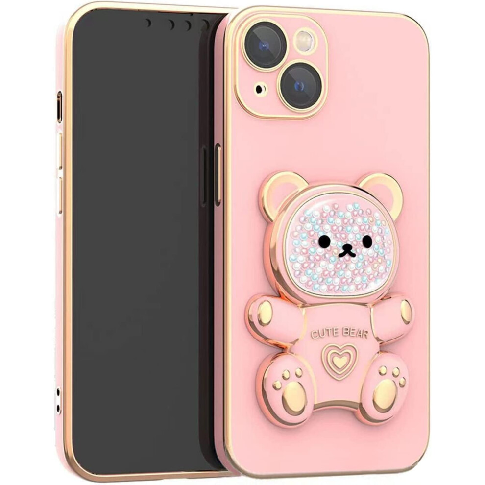 Cute Bear Stand Case For Iphone 13, Soft Tpu Shockproof 3D Bear Bracket With Camera Protection - Pink 9322103965958