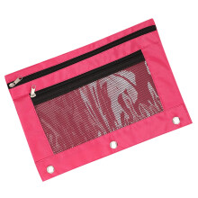 Husă pentru creioane Chamoist cu fermoar, material textil cu 3 inele, roz